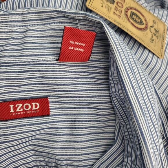 IZOD Buttons Down Man’s Shirt White w/ thin blue strips. - Size 2XL - Picture 5 of 5
